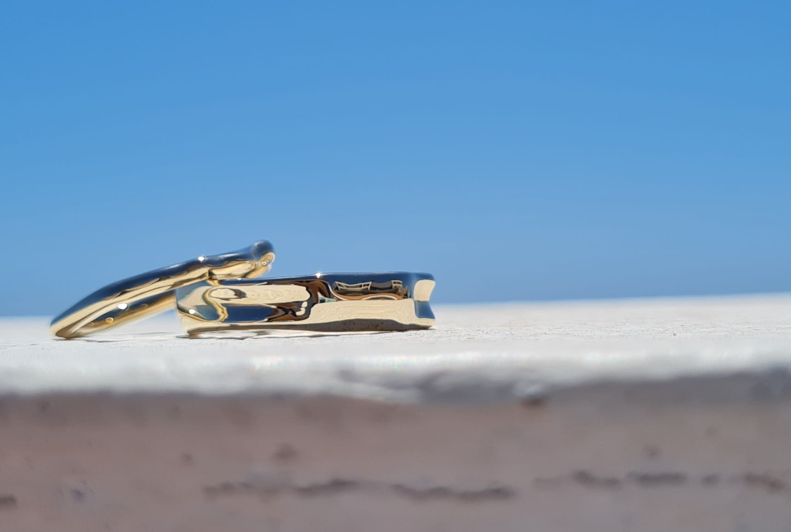 Ripple 9ct yellow recycled gold wedding rings