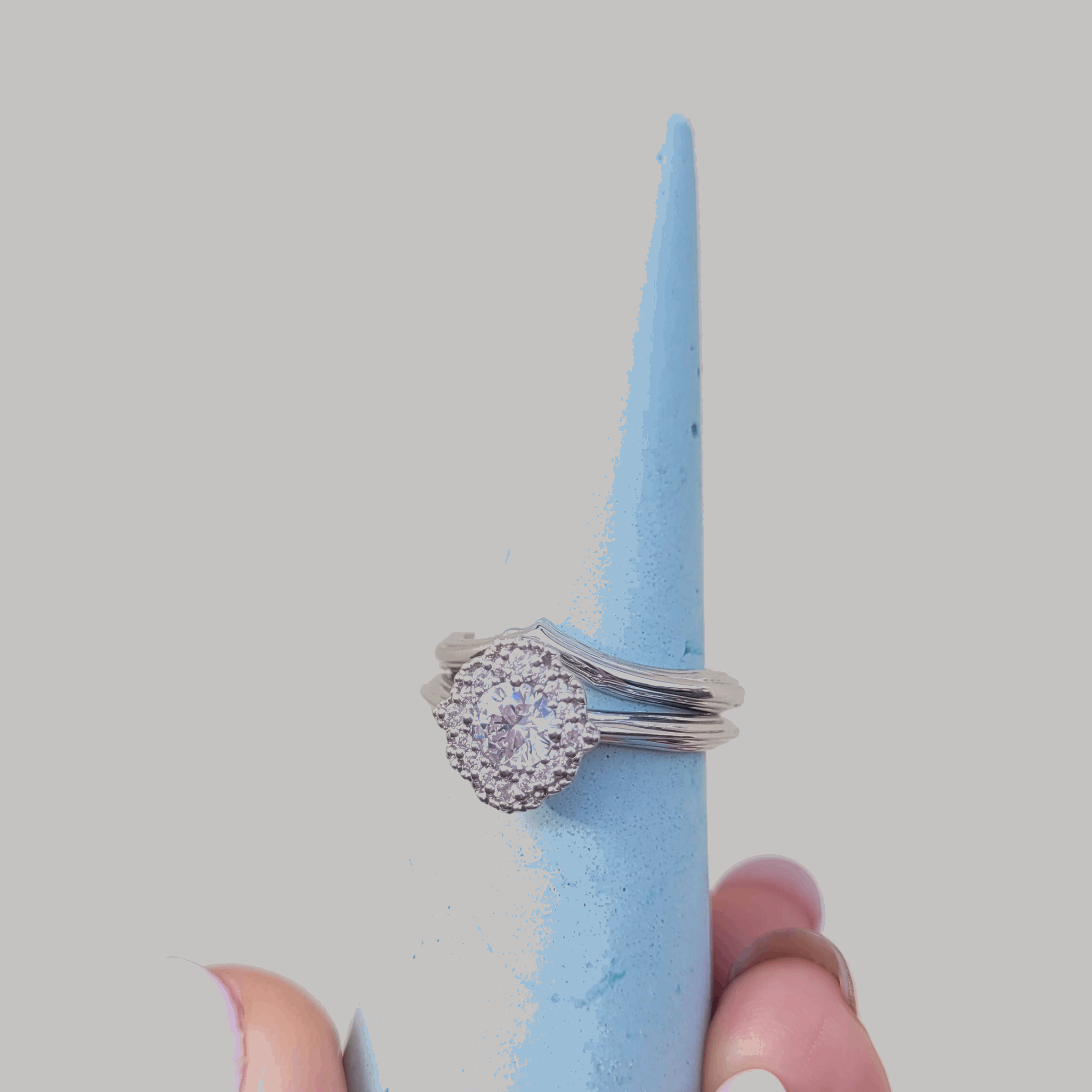 Organic texture unique wishbone wedding ring 18ct recycled white gold or fairtrade gold Vintage inspired Enchanted Rose mandala shaped halo engagement ring available in natural or lab grown diamonds with an organic detail band and milgrain detail edge by Emma Hedley Custom Jeweller ethical responsibly sourced