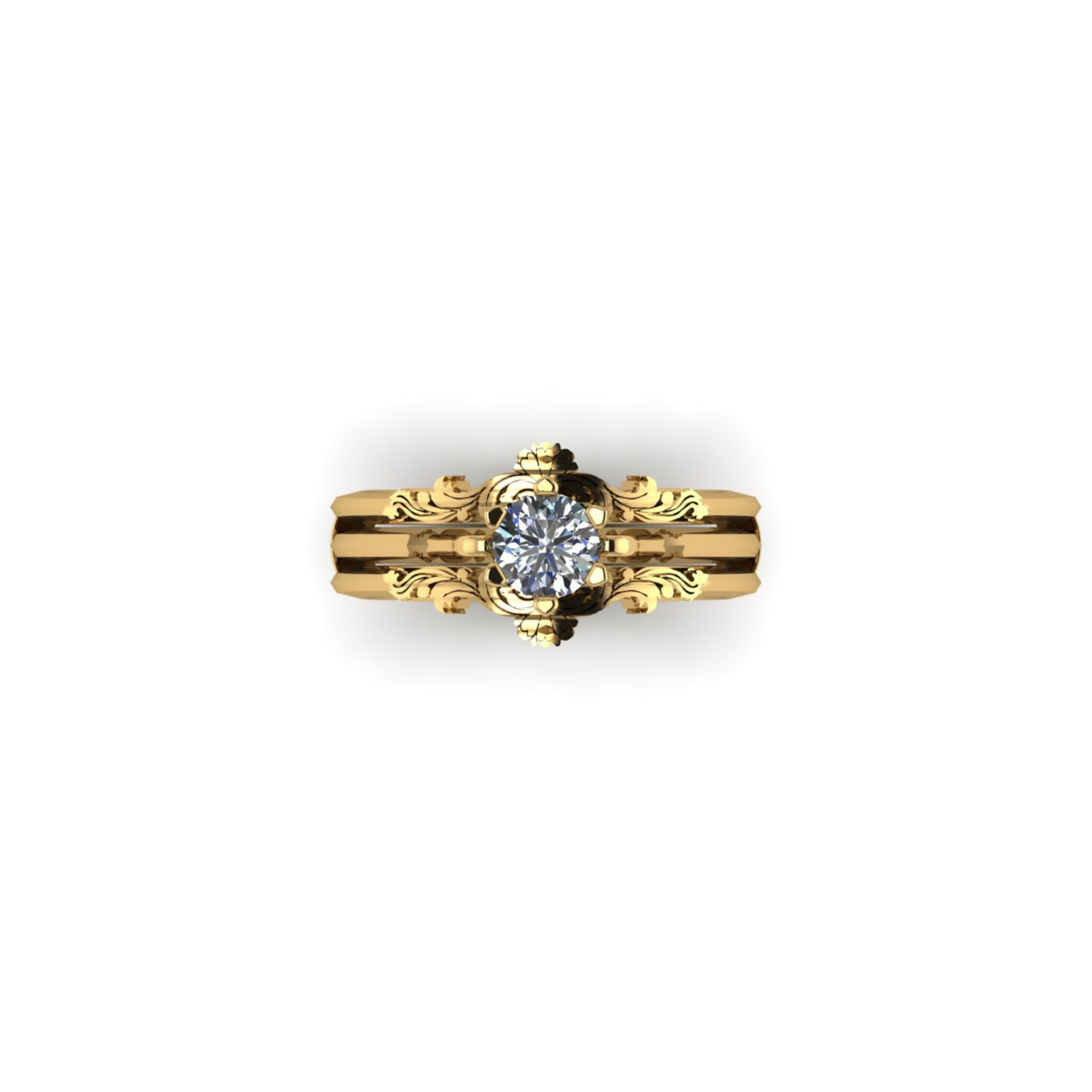 Filigree Scroll ornate Solitaire 9ct yellow gold ring set ring enhancer by Emma Hedley Fine Jewellery wedding engagement rings jewellery