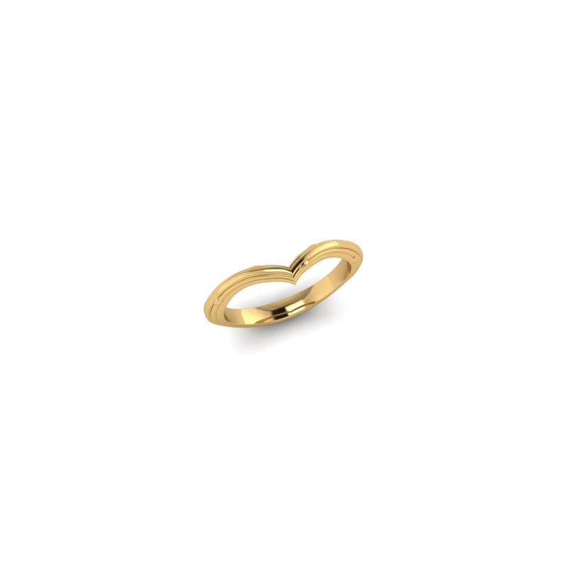 perspective view of 18ct yellow recycled gold bark textured wishbone wedding ring inspired by plants in nature Emma Hedley wedding jewellery Newcastle