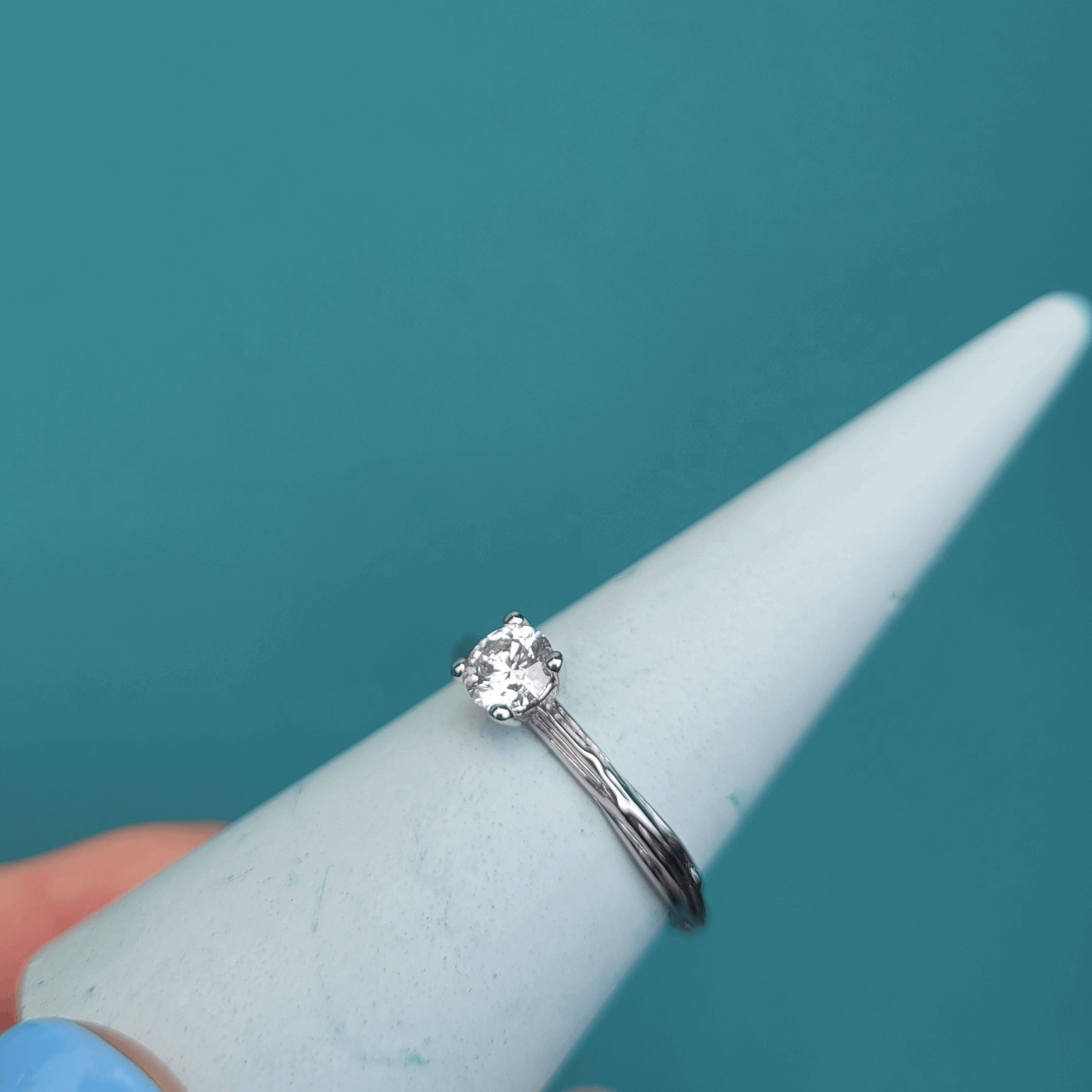 Platinum 4 claw Organic Dew drop solitaire 0.30ct lab grown diamond engagement ring by Emma Hedley Fine Jewellery