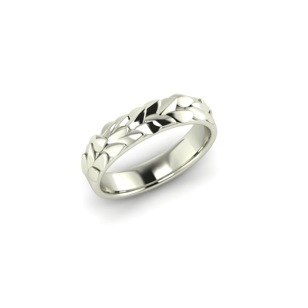 Forest Textured Leaf Detail Wedding Ring 5mm Wide