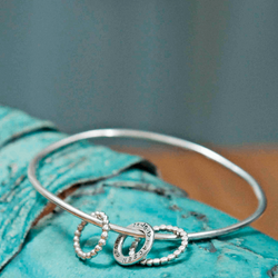 Personalised Lyric Bangle with Three Textured Hoops in Silver