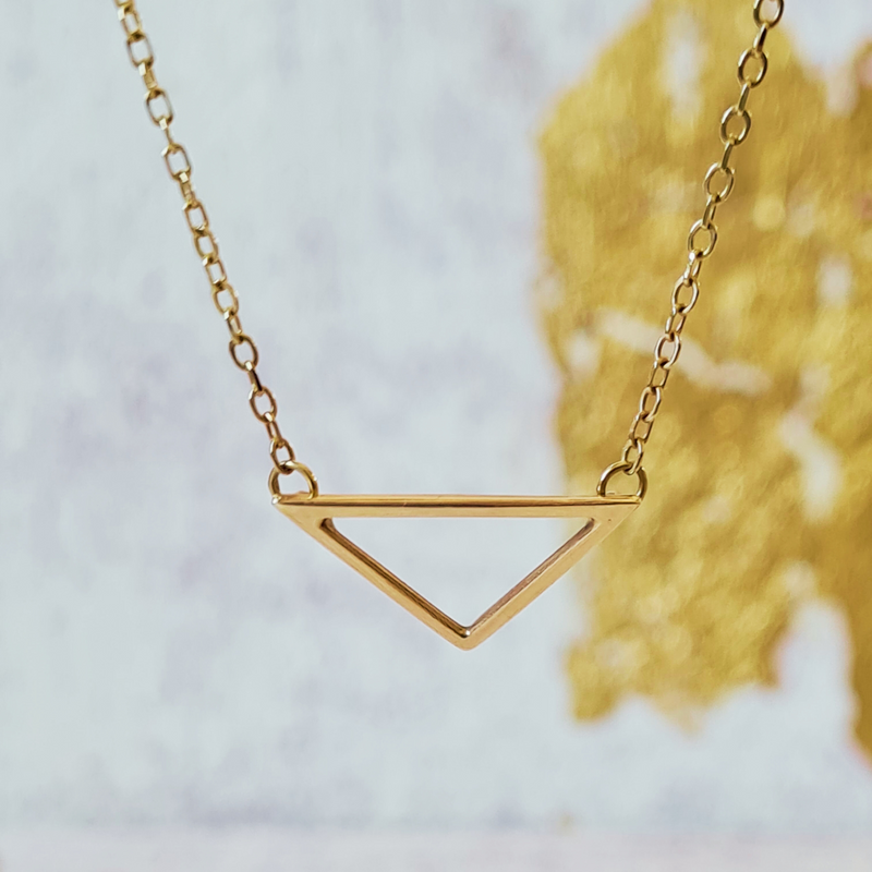 9ct yellow gold triangle outline pendant necklace solid gold handmade jewellery by Emma Hedley last minute gifts ready to ship