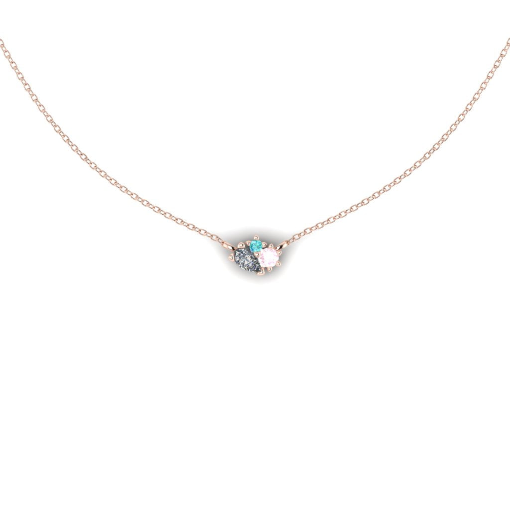 Fine Blossom gemstone jewellery 3 stone cluster pendant pink green tourmaline diamond necklace set in rose gold