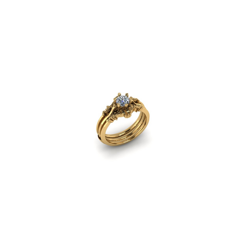 Filigree Scroll Solitaire 9ct yellow gold ring set ring enhancer by Emma Hedley Fine Jewellery wedding engagement rings