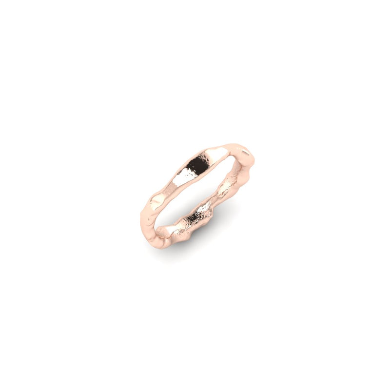 18ct recycled Rose gold Melted texture 2.5mm to 3mm wedding ring unique luxury fine jewellery by Emma Hedley on a white background