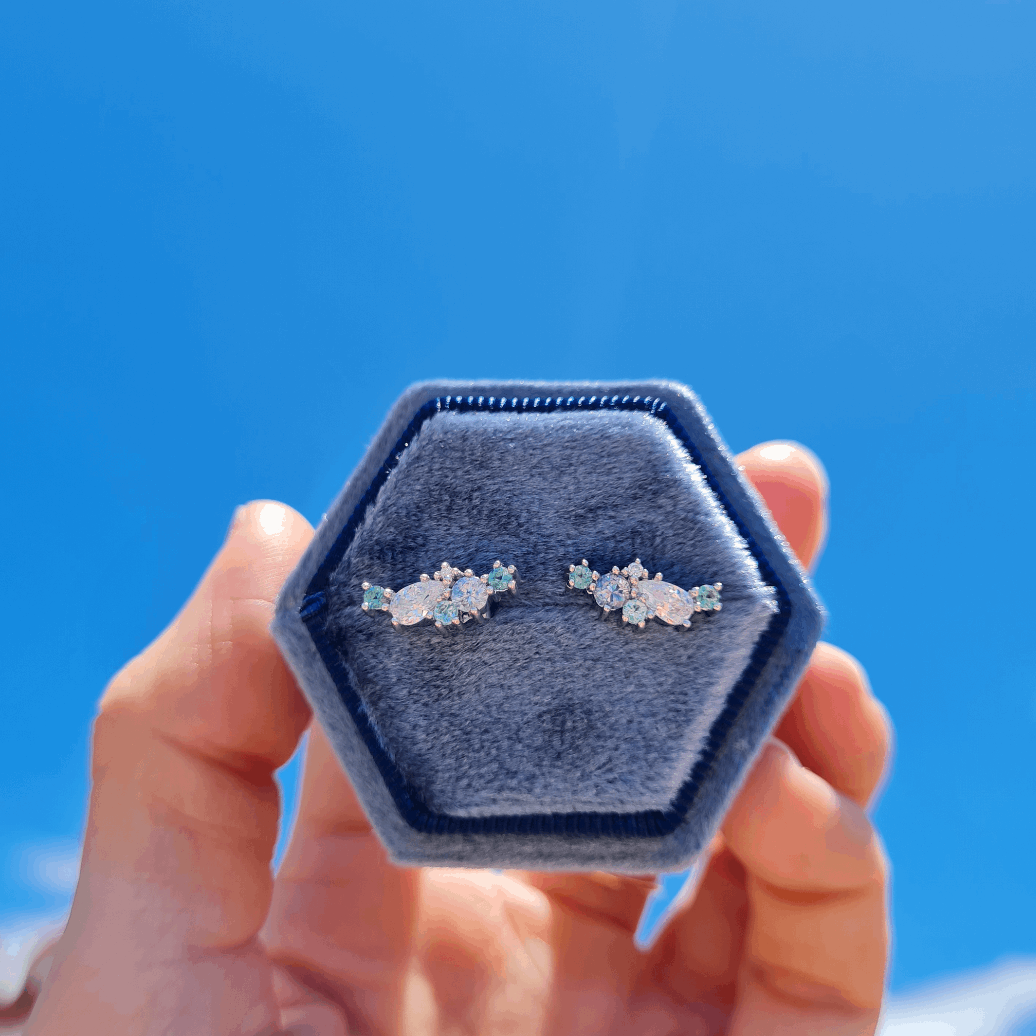 cluster stud earrings lab grown diamond ethically made green tourmaline blue sapphire