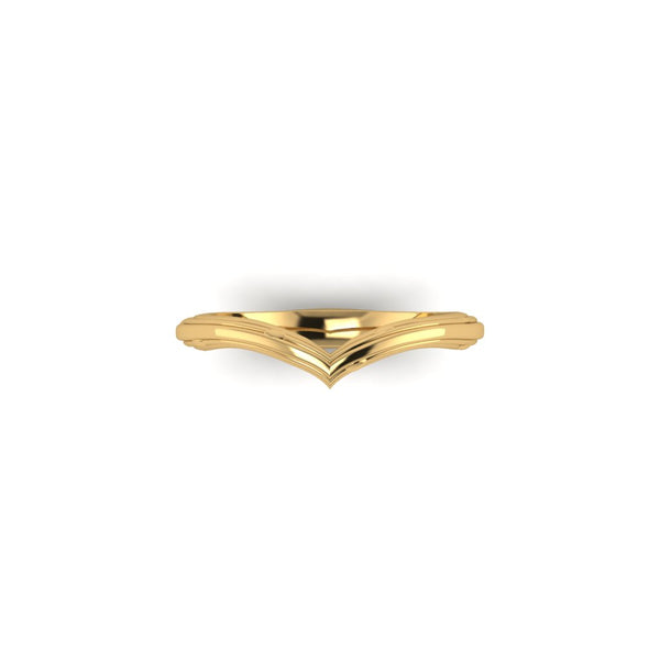 Organic bark textured wishbone shaped wedding ring by Emma Hedley Fine Jewellery in recycled 18ct yellow gold inspired by nature and fairytales