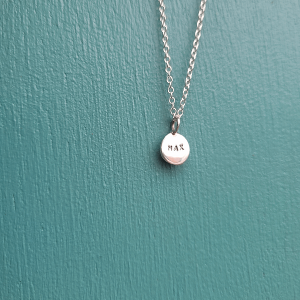 Max name pendant sterling silver round disk necklace size small celebration gift for the birth of a new baby by Emma Hedley Jewellery 