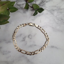 Vintage 9ct yellow gold figaro chain bracelet 7.2 inches 18.5cm length 5.53mm wide 