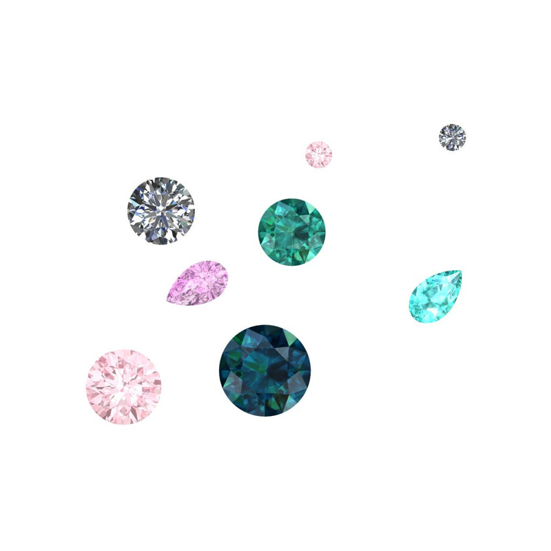 Colourful scattered gemstones Emma Hedley Fine Jewellery Bespoke Experience
