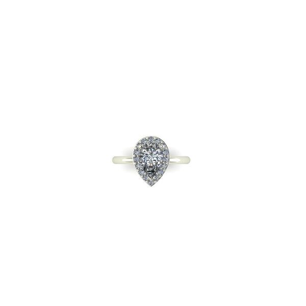 Baroque Pear Halo Diamond engagement Ring in White Gold or platinum with lab grown or Natural diamomds by Emma Hedley Jewellery British Designer of Bespoke Rings